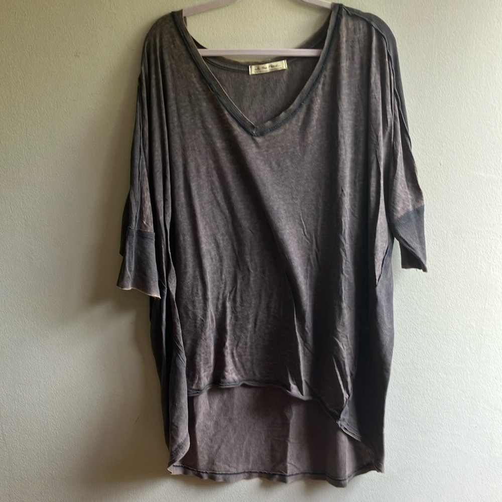We The Free Oversized Tunic Top Size L Distressed Mixed Media Gray